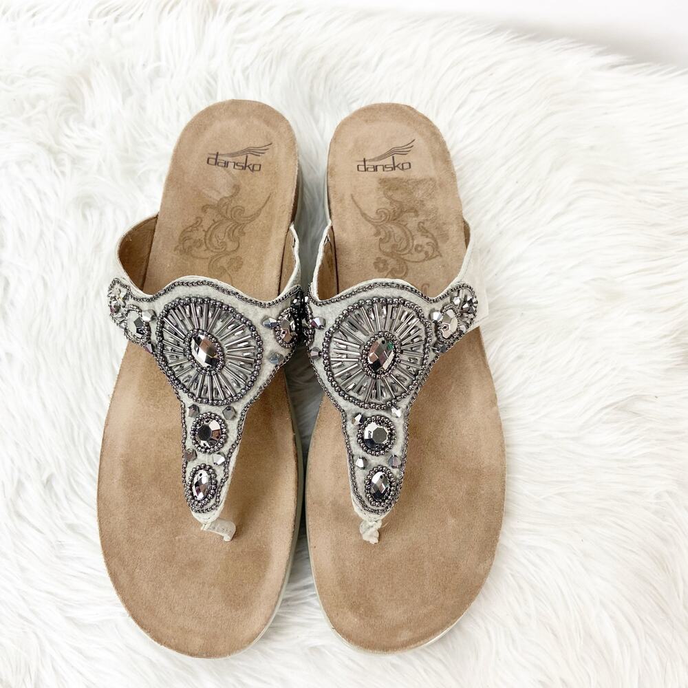 Dansko 42 12 US Womens Pewter Embellished Pamela Leather Thong Comfort Sandals - Picture 7 of 12
